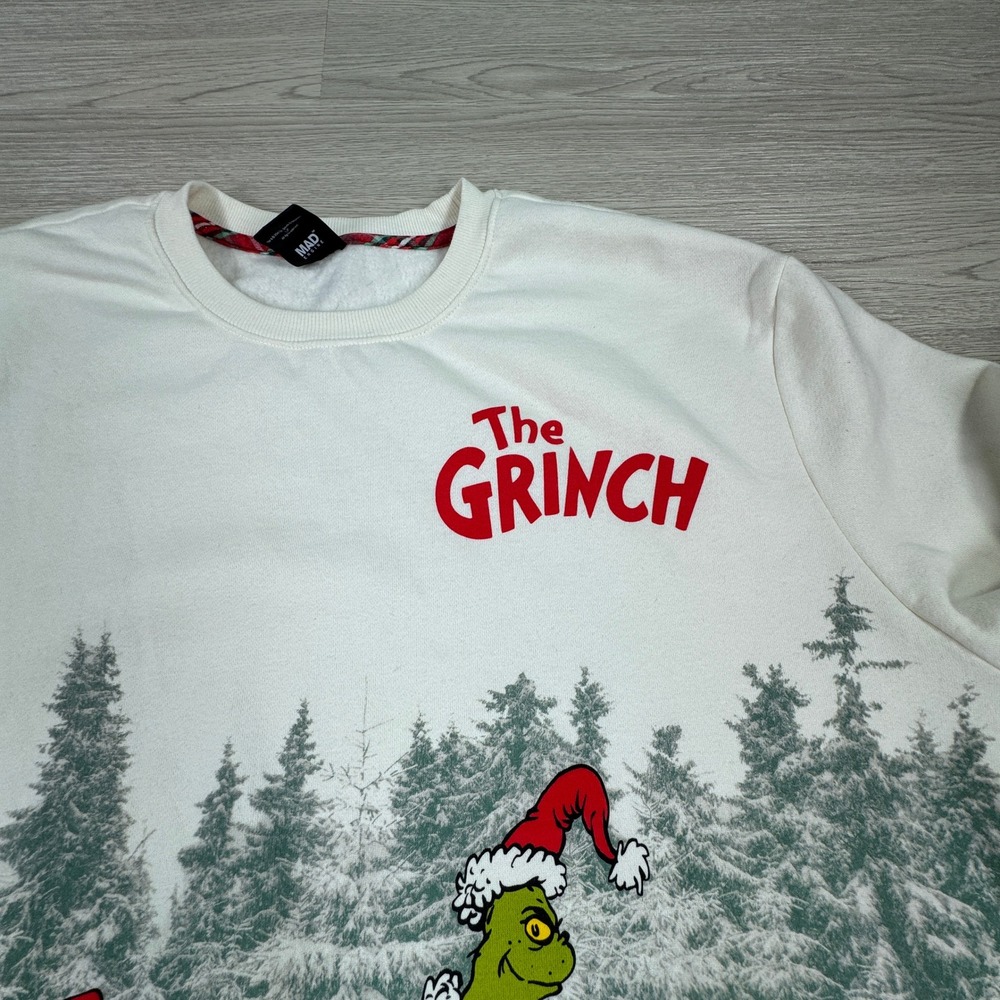 Mad Engine Mens Sweatshirt The Grinch Dr Seuss Christmas White XXL Fleece‎ - Picture 7 of 10
